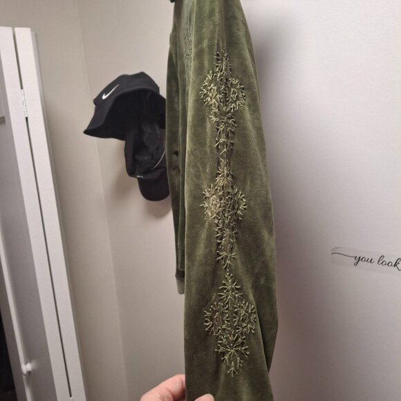 Style & Co. Sport Velour Zip-Up Hoodie Sz M Green Embroidered Detail - Picture 6 of 8